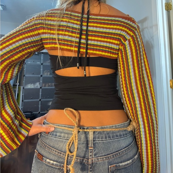 Urban Outfitters Colorful Striped Cable Knitted Shrug Cropped Sweater - Picture 5 of 8